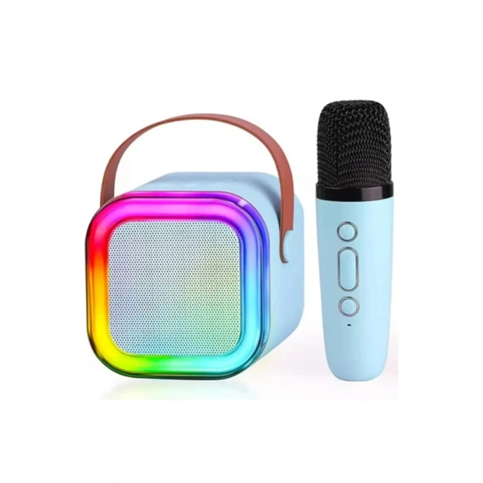 Karaoke Kablosuz Hoparlör Mikrofonlu Rgb Işıklı Bluetooth Speaker Tf Kart/usb Mavi