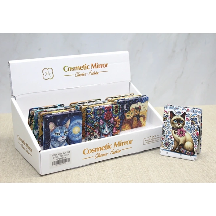 Kedi Taşlı El Aynası Dikdörtgen İnce