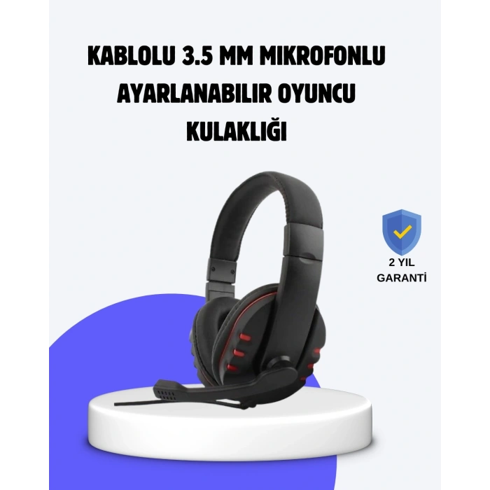 Kırmızı Kulaklık Mikrofonlu Ayarlanabilir Konforlu Tasarımlı