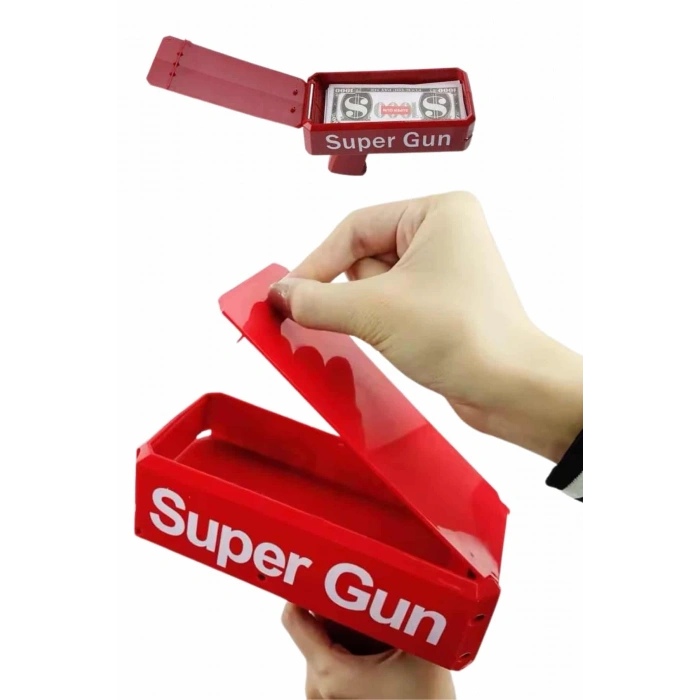 Kırmızı Parti Oyuncağı Para Saçma Fırlatma Tabancası Makinesi Super Money