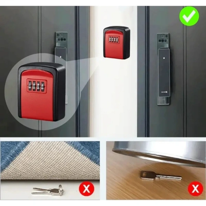 Kırmızı Şifreli Anahtar Ve Eşya Saklama Güvenlik Kasası