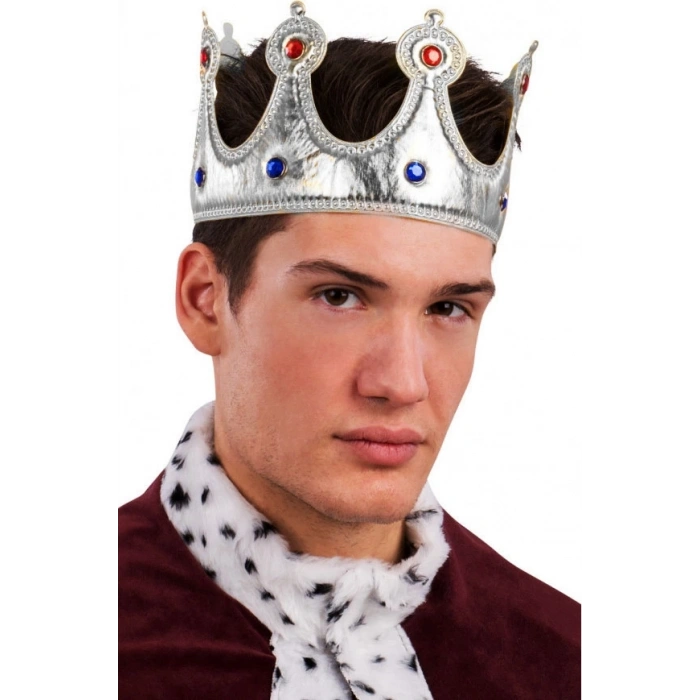 Kral Tacı Gümüş Renk Kumaş Malzeme Yetişkin Boy
