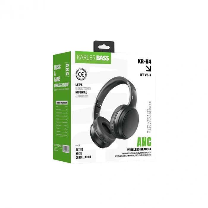 Krh4 Aktif Gürültü Engelleyici Özellikli Kafaüstü Kablosuz Bluetooth Kulaklık - Siyah