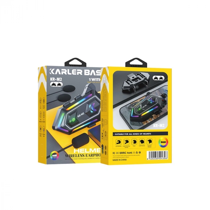 Krm2 Rgb Motosiklet Sürücüleri İçin Ipx6 Su Geçirmez Özellikli Kablosuz Bluetooth Kulaklık - Siyah