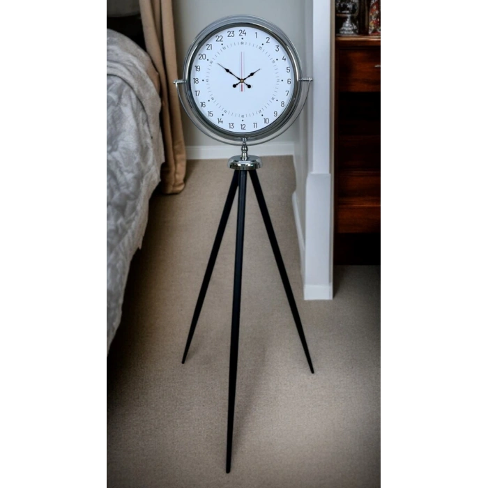 Krom 24 Saat Göstergeli Özel Tasarım Tripod Ayaklı Saat