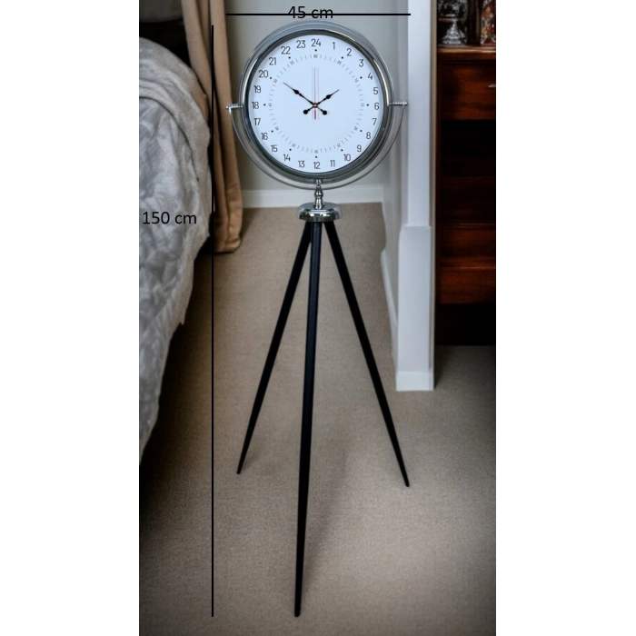 Krom 24 Saat Göstergeli Özel Tasarım Tripod Ayaklı Saat