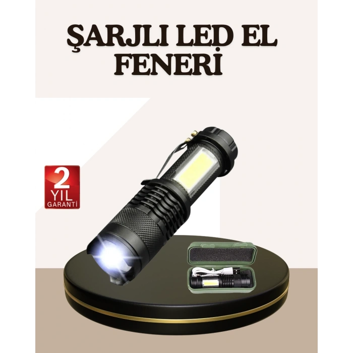 Küçük Boy Şarjlı Led El Feneri Taşınabilir Klipsli