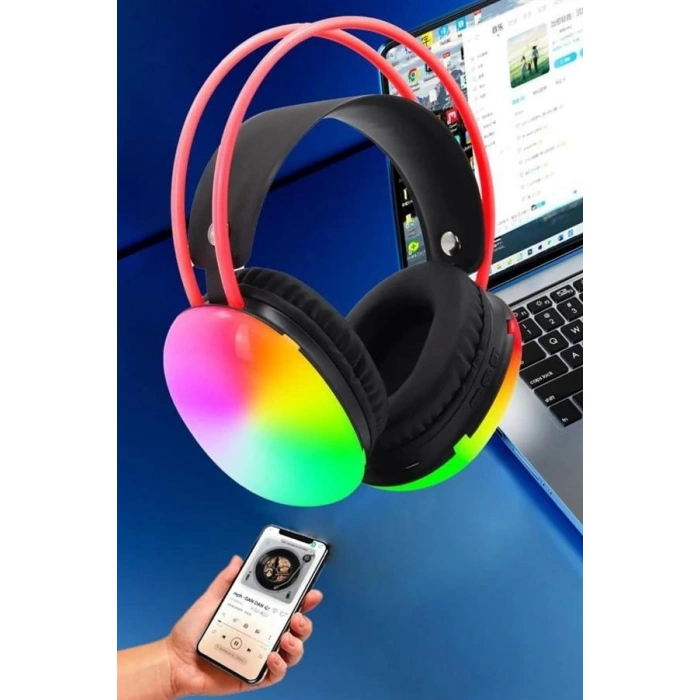 Kulak Üstü Kablosuz Bluetooth Kulaklık Unısex Renkli Işıklı Kulaklık