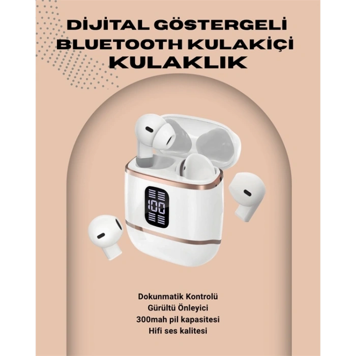 Kulakiçi Bluetooth Kulaklık V5.3 – 4’lü Set, Dijital Ekranlı, Gürültü Engelleme