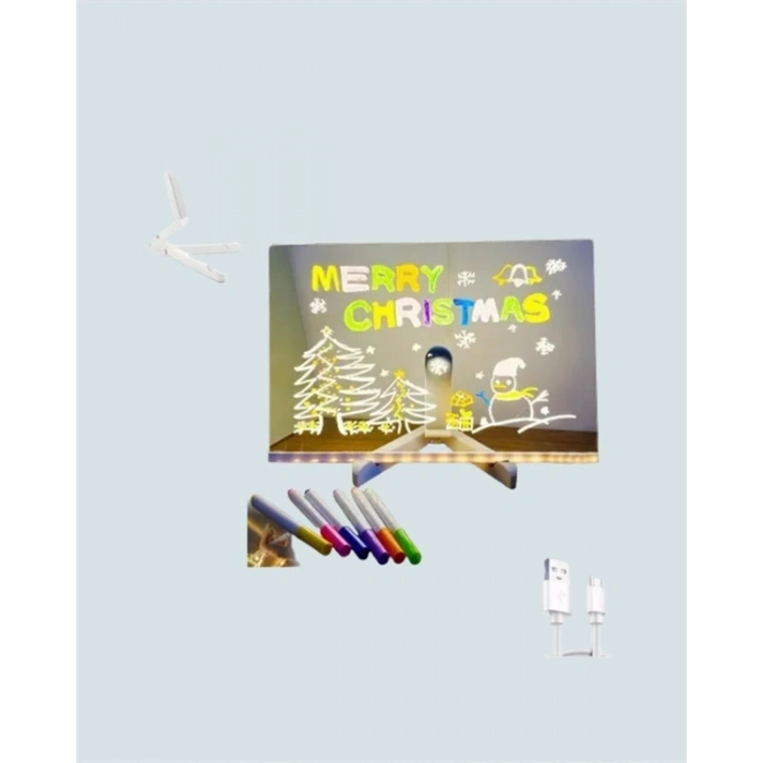 Led Aydınlatmalı Şeffaf Mesaj Tahtası – 30x20 Cm, Neon Etkili Yazılar İçin Tasarlandı
