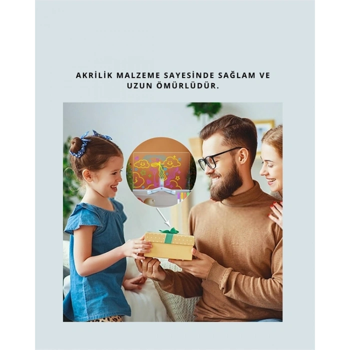 Led Aydınlatmalı Şeffaf Mesaj Tahtası – 30x20 Cm, Neon Etkili Yazılar İçin Tasarlandı