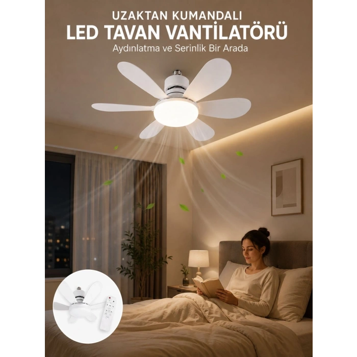Led Aydınlatmalı Tavan Vantilatörü Güçlü Hava Sirkülasyonu Sağlayan Sessiz Motorlu Uzaktan Kumandalı