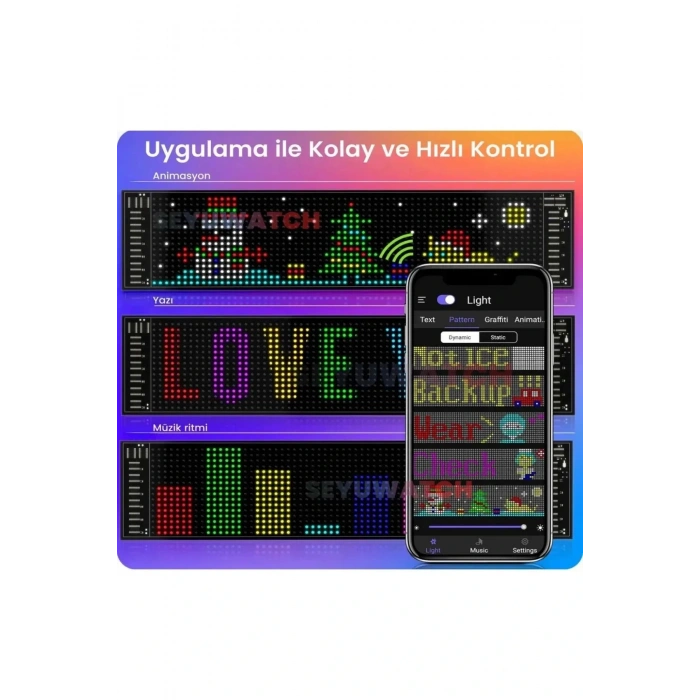 Led Ekran Matrix Panel Cama Yapışan En Büyük Boy 16x96 Led Sayısı Araba Yazısı 12cm-59.5cm
