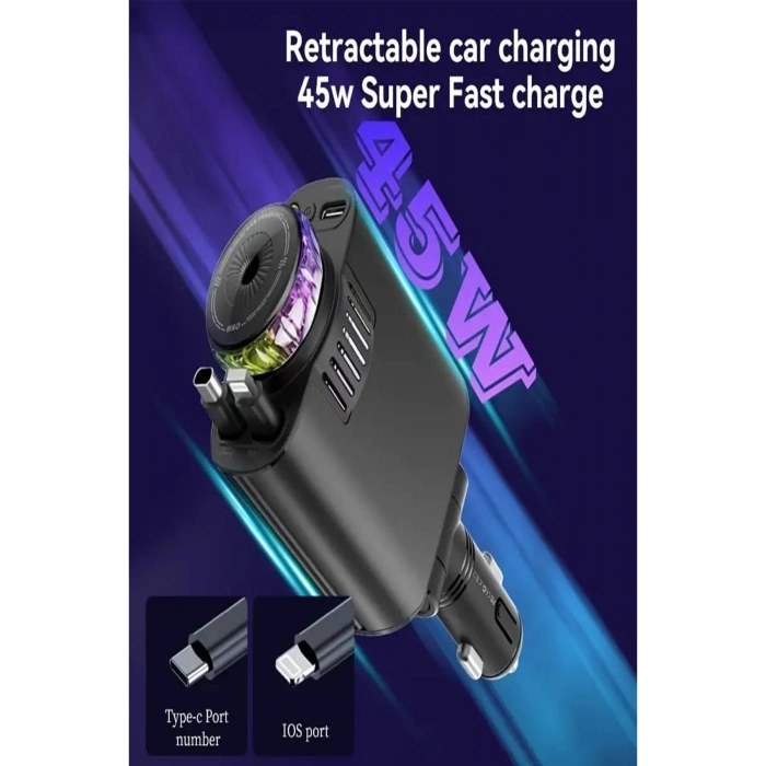 Led Işık Aydınlatmalı 45w Hava Nemlendirici 5’1 Arada Şarj Cihazı Araç İçi Çakmaklık Şarj Aleti