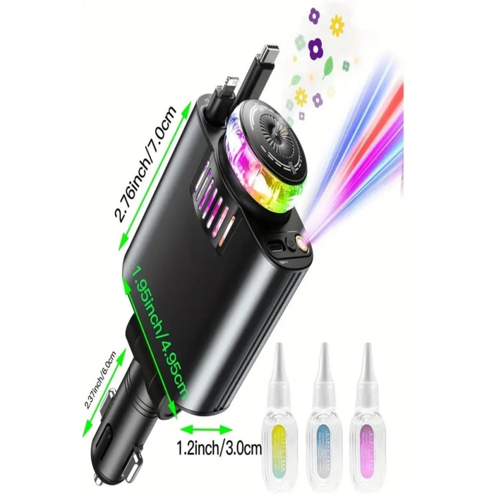 Led Işık Aydınlatmalı 45w Hava Nemlendirici 5’1 Arada Şarj Cihazı Araç İçi Çakmaklık Şarj Aleti