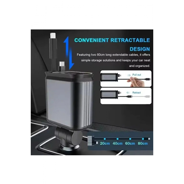 Led Işık Tavan Aydınlatmalı 66w 4’1 Çift Kablolu Hızlı Şarj 3.4a Araç İçi Çakmaklık Şarj Aleti