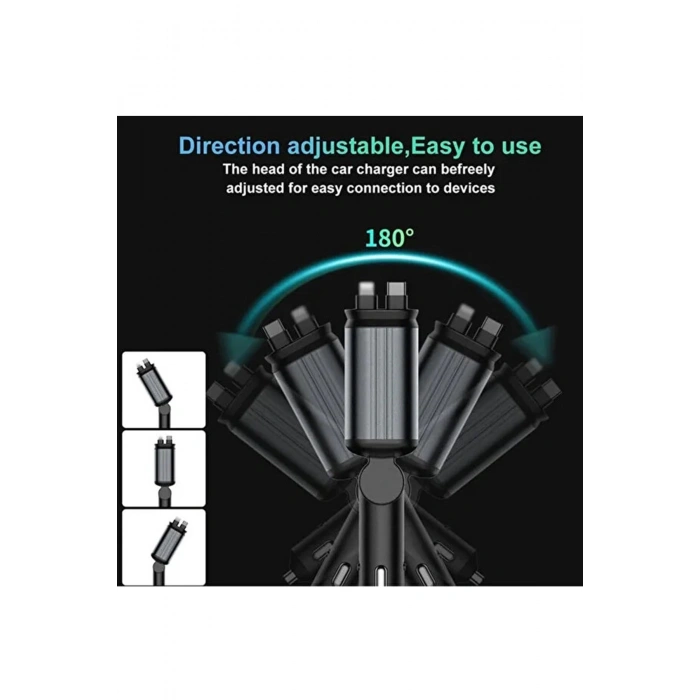 Led Işık Tavan Aydınlatmalı 66w 4’1 Çift Kablolu Hızlı Şarj 3.4a Araç İçi Çakmaklık Şarj Aleti
