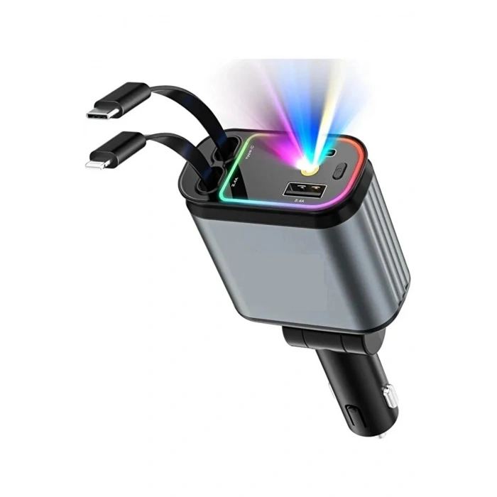 Led Işık Tavan Aydınlatmalı 66w 4’1 Çift Kablolu Hızlı Şarj 3.4a Araç İçi Çakmaklık Şarj Aleti