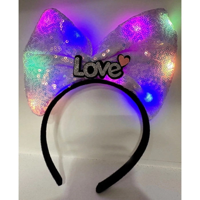 Led Işıklı Love Yazılı Mor Fiyonk Taç – Kız Çocuk Parti Tacı