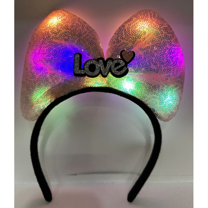 Led Işıklı Love Yazılı Pembe Fiyonk Taç – Kız Çocuk Parti Tacı
