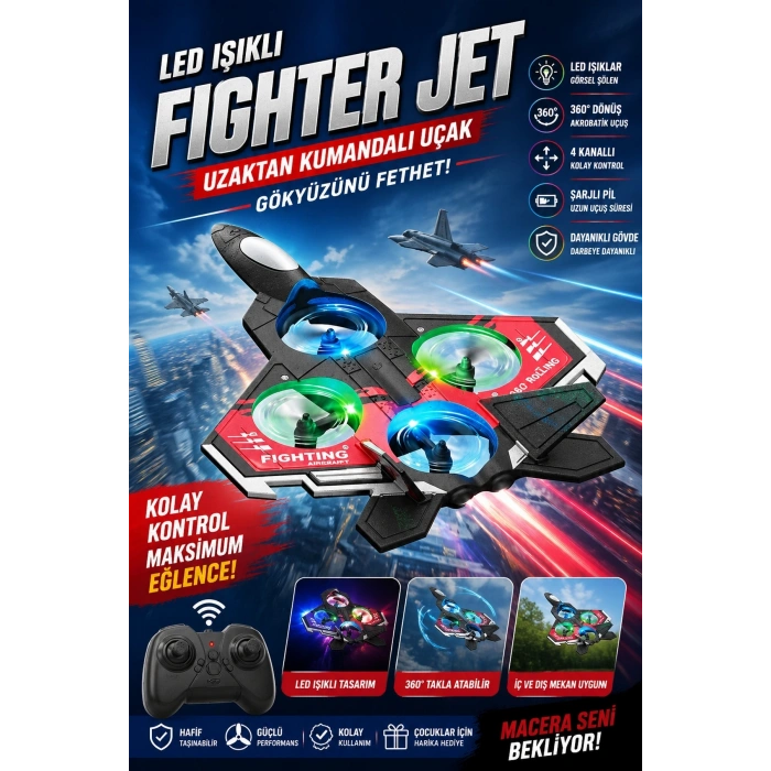 Led Işıklı Oyuncak Drone Fighter Jet Tasarımlı Uzaktan Kumandalı Uçak