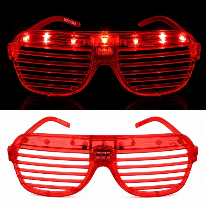Led Işıklı Panjur Parti Gözlüğü Kırmızı Renk Shutter Gözlük