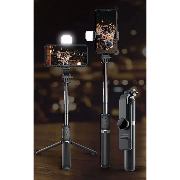 Led Işıklı Selfie Çubuğu Bluetooth Kumandalı Kablosuz Tripot Selfie Monopod Selfie Stick Siyah