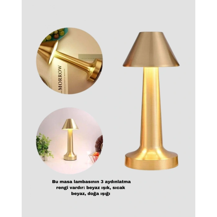 Led Masa Lambası 3 Renk Ayarlı Şarjlı Kablosuz Modern Tasarım Yeni Nesil