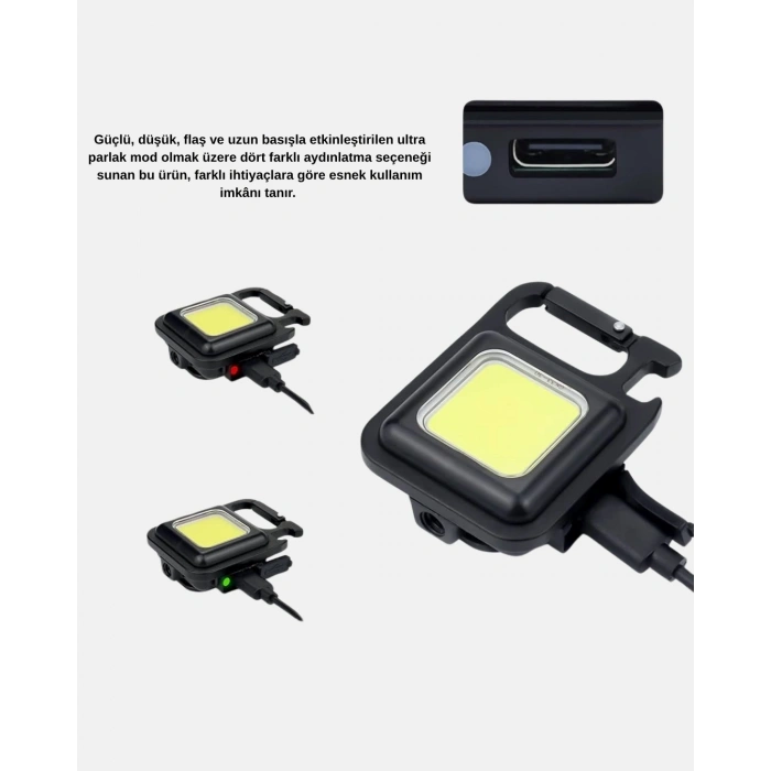 Led Mini Anahtarlık Fener – 1000 Lümen Güçlü Işık Ve Usb Type-c Şarjlı