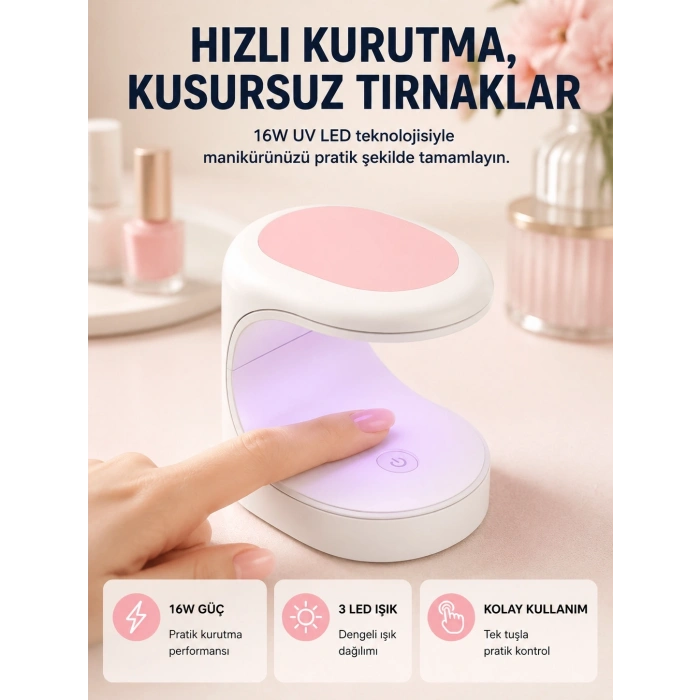 Led Mini Oje Kurutucu Taşınabilir Hızlı Kuruma Cihazı 3 Led Işıklı Yeni Nesil
