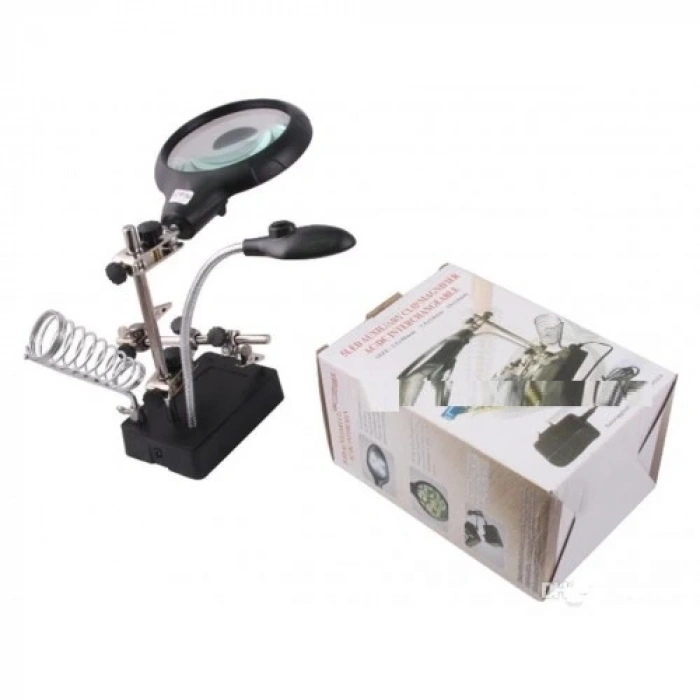 Masa Üstü Mandallı ,2.5x90mm, 7.5x34mm Mercekli ,adaptörlu Işıklı Büyüteç