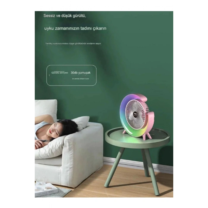 Masaüstü Vantilatör Usb Şarjlı Rgb Led Işıklı 3 Kademeli 180° Ayarlanabilir Soğutucu Fan Mavi