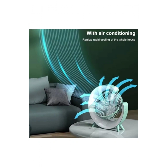 Masaüstü Vantilatör Usb Şarjlı Rgb Led Işıklı 3 Kademeli 180° Ayarlanabilir Soğutucu Fan Mavi