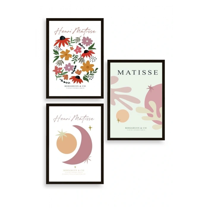 Matisse Üçlü Ahşap Çerçeveli Tablo