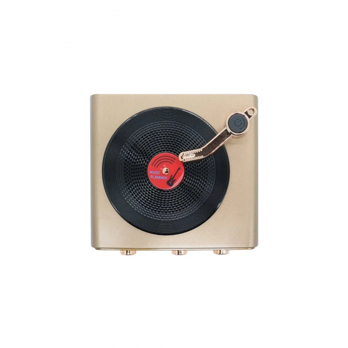 Metalik Nostaljik Tasarım Plak Çalar Görünümlü Radyolu Bluetooth Hoparlör Retro Müzik Plak