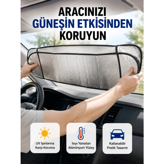 Metalize Reflektör Yüzeyli Uv Koruyucu Araç Güneşliği – Serin Ve Güvenli Sürüşler İçin