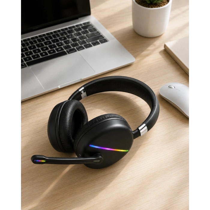 Mikrofonlu Bluetooth Kulak Üstü Kulaklık Rgb Aydınlatmalı Type-c Şarjlı