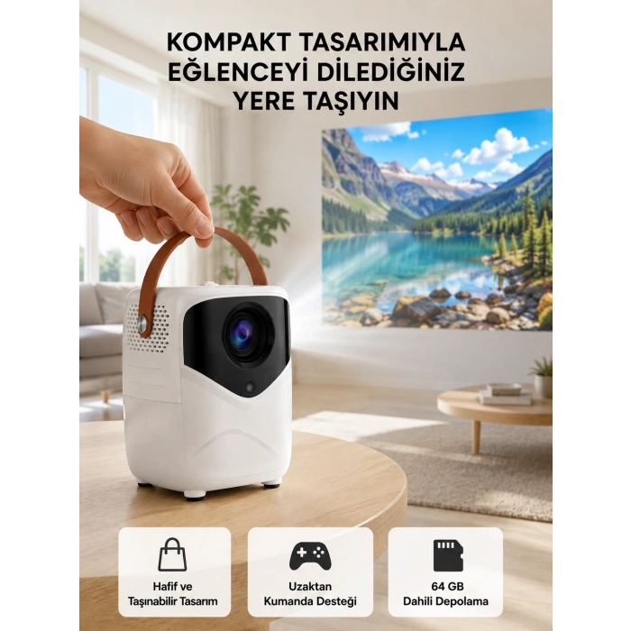 Mini Akıllı Projektör – 1080p Full Hd, 64gb Depolama, 2gb Ram, Uzaktan Kumanda Destekli Yeni Nesil