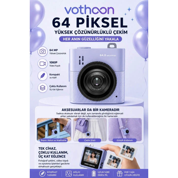 Mini Dijital Kamera 64mp 16x Digital Zoom Retro Vintage 1.4’’ekranlı Video Kamera Taşınabilir Tasarım Mavi