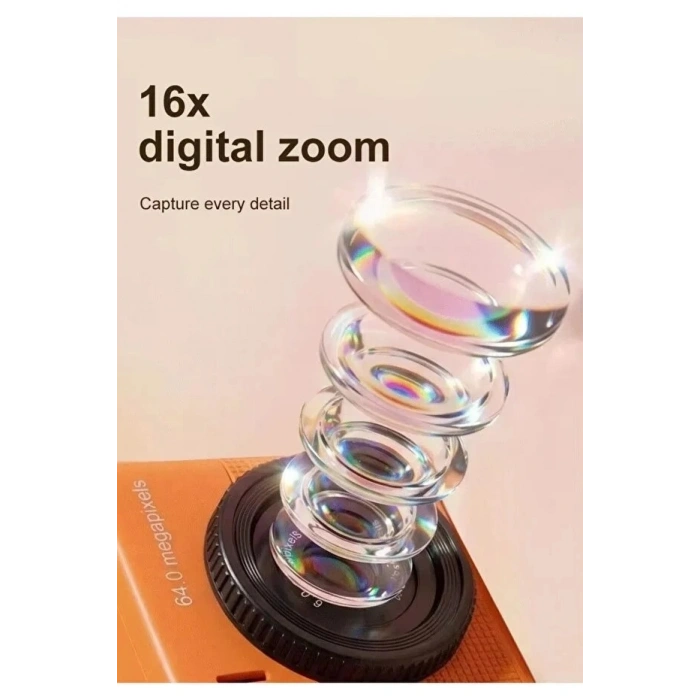Mini Dijital Kamera 64mp 16x Digital Zoom Retro Vintage 1.4’’ekranlı Video Kamera Taşınabilir Tasarım Turuncu