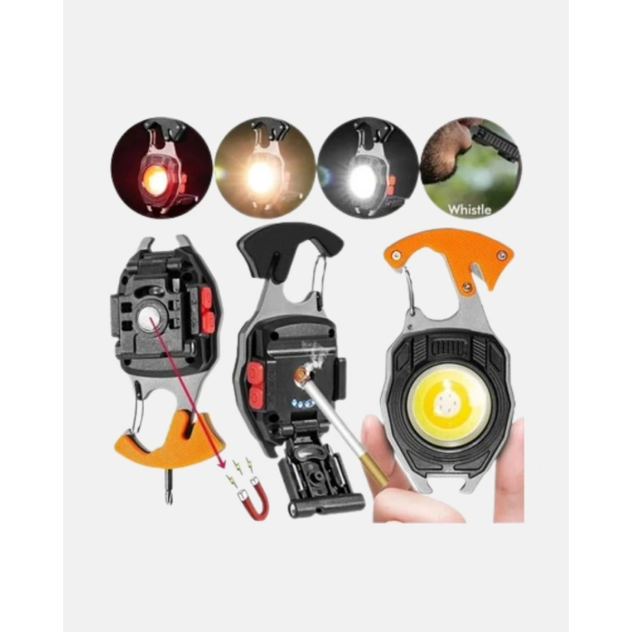 Mini Led Anahtarlık Fener – Şişe Açacağı, Tornavida, Düdük Ve Usb Şarj Özellikli
