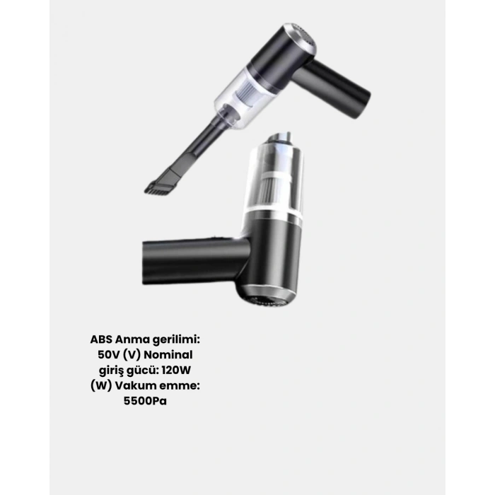 Mini Şarjlı Araç Süpürgesi – 120w Güçlü Motor, 5500pa Vakum Emiş, Yıkanabilir Filtre