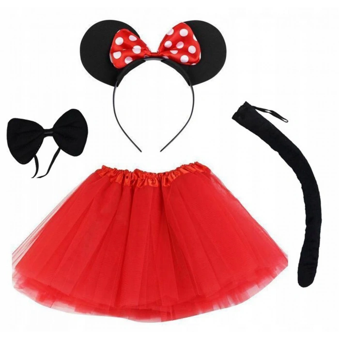 Minnie Mouse Kostüm Seti Etek Taç Kuyruk Papyon Gösteri Seti