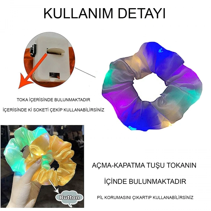 Mint Yeşili Renk Led Işıklı Lastikli Saç Tokası - 3 Modlu