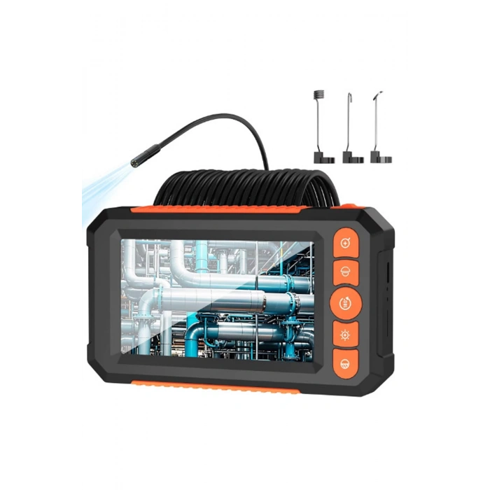 Monitörlü Çift Kameralı 10 Mt Sert Kablo Yılan Endoskop Kamera 8 Mm 4.3 Inc