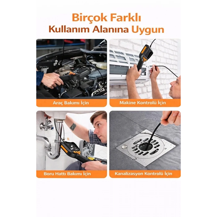 Monitörlü Tek Kameralı 10 Mt Sert Kablo Yılan Endoskop Kamera 5,5 Mm 4.3 Inc Ekran Ip67 Su Geçirmez Led Işıklı