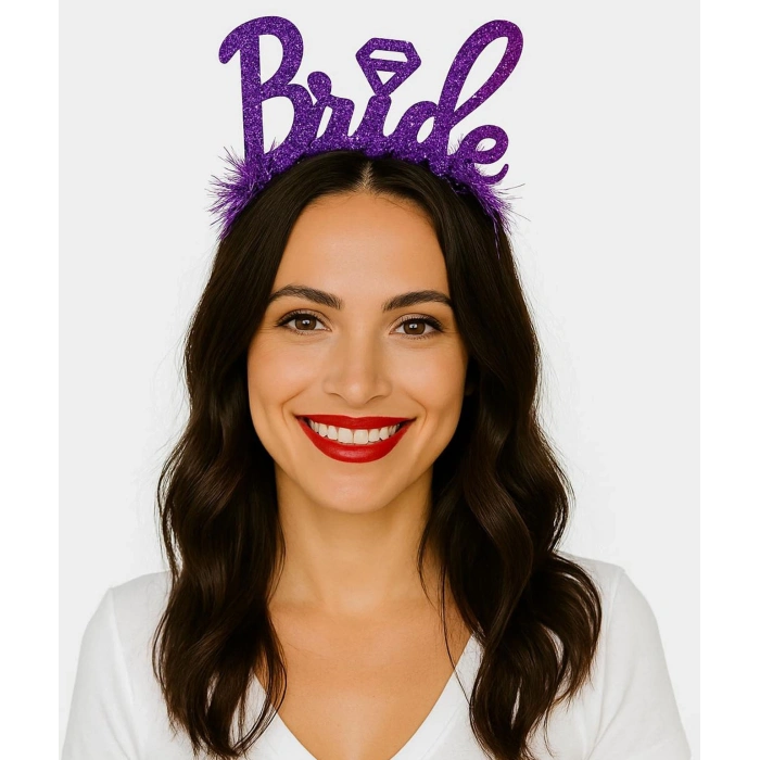 Mor Renk Bekarlığa Veda İtalik Yazı Alyanslı Bride Taç