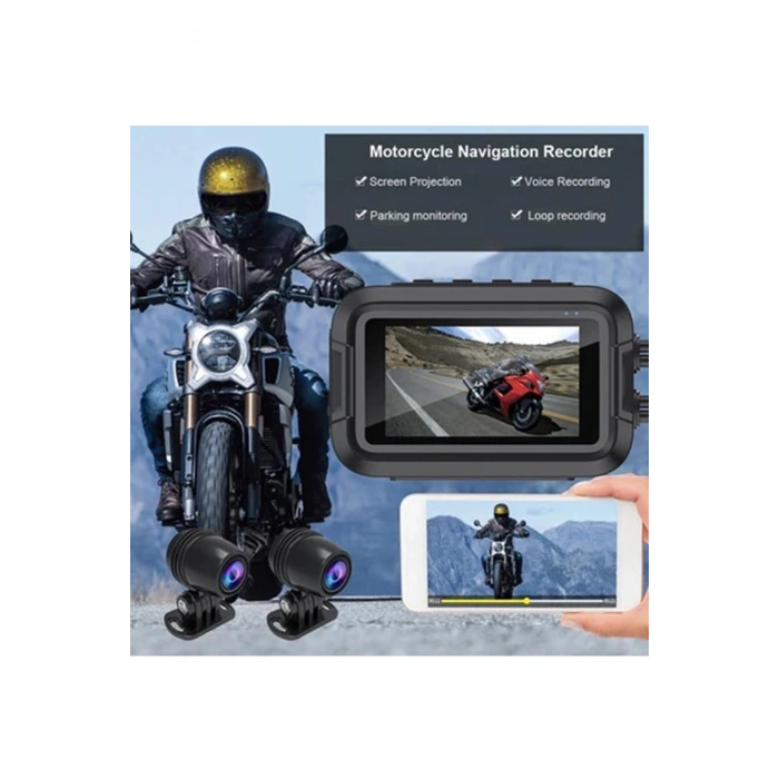 Motosiklet Kamerası Full Hd 1080p,150° Geniş Açı 3.0 Ekran Çift Ön–arka Kamera Wifi Destekli Gprs Özellikli