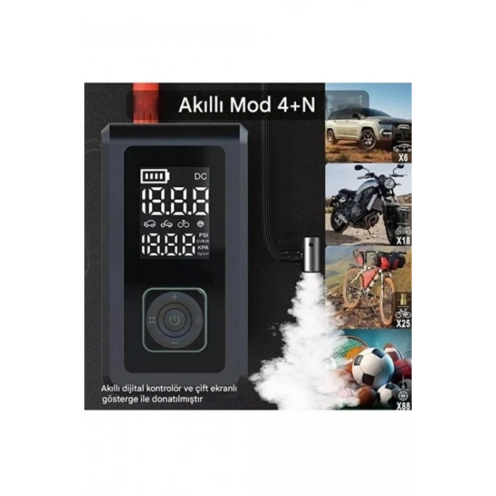 Multi Function Jump Ter Şarjlı Lastik Şişirme Pompası Akü Takviye Acil Durum Led Işık