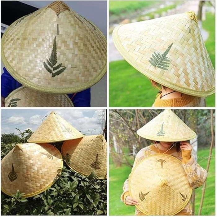 Naturel Renk Cambodia Kamboçyalı Vietnam Şapkası Pvc Hasır